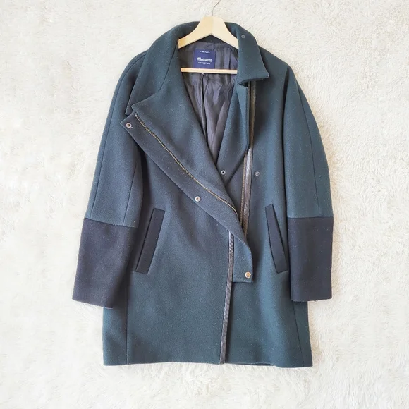Madewell City Grid Asymmetrical Zip Wool Coat - Picture 2 of 8